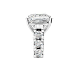 White gold Princess Cut Diamond Cathedral Solitaire Ring with Round with Moissanite side stone Pavé Band_29