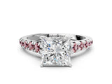 White gold Princess Cut Diamond Cathedral Solitaire Ring with Round with Morganite side stone Pavé Band_12