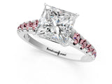 White gold Princess Cut Diamond Cathedral Solitaire Ring with Round with Morganite side stone Pavé Band_13