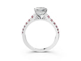 White gold Princess Cut Diamond Cathedral Solitaire Ring with Round with Morganite side stone Pavé Band_15