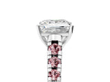 White gold Princess Cut Diamond Cathedral Solitaire Ring with Round with Morganite side stone Pavé Band_17