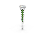 White gold Princess Cut Diamond Cathedral Solitaire Ring with Round with Peridot side stone Pavé Band_2