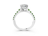 White gold Princess Cut Diamond Cathedral Solitaire Ring with Round with Peridot side stone Pavé Band_3