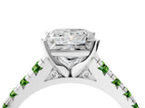 White gold Princess Cut Diamond Cathedral Solitaire Ring with Round with Peridot side stone Pavé Band_4