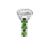White gold Princess Cut Diamond Cathedral Solitaire Ring with Round with Peridot side stone Pavé Band_5