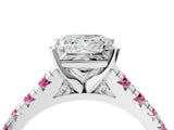 White gold Princess Cut Diamond Cathedral Solitaire Ring with Round with Pink Sapphire side stone Pavé Band_16