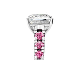 White gold Princess Cut Diamond Cathedral Solitaire Ring with Round with Pink Sapphire side stone Pavé Band_17