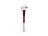 White gold Princess Cut Diamond Cathedral Solitaire Ring with Round with Ruby side stone Pavé Band_26