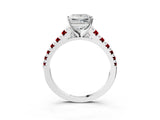 White gold Princess Cut Diamond Cathedral Solitaire Ring with Round with Ruby side stone Pavé Band_27