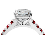 White gold Princess Cut Diamond Cathedral Solitaire Ring with Round with Ruby side stone Pavé Band_28