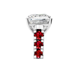 White gold Princess Cut Diamond Cathedral Solitaire Ring with Round with Ruby side stone Pavé Band_29