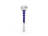 White gold Princess Cut Diamond Cathedral Solitaire Ring with Round with Tanzanite side stone Pavé Band_2
