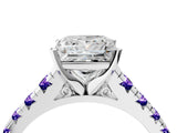 White gold Princess Cut Diamond Cathedral Solitaire Ring with Round with Tanzanite side stone Pavé Band_4