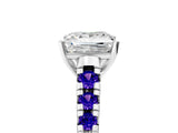 White gold Princess Cut Diamond Cathedral Solitaire Ring with Round with Tanzanite side stone Pavé Band_5