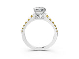 White gold Princess Cut Diamond Cathedral Solitaire Ring with Round with Yellow Sapphire side stone Pavé Band_39