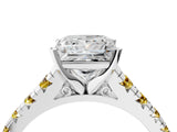 White gold Princess Cut Diamond Cathedral Solitaire Ring with Round with Yellow Sapphire side stone Pavé Band_40