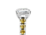 White gold Princess Cut Diamond Cathedral Solitaire Ring with Round with Yellow Sapphire side stone Pavé Band_41
