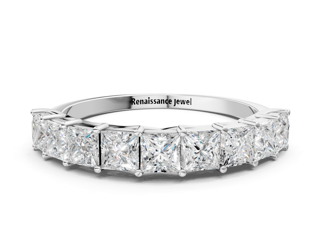 White gold Princess Cut Diamond Channel Set Eternity Band with Prong Setting_12