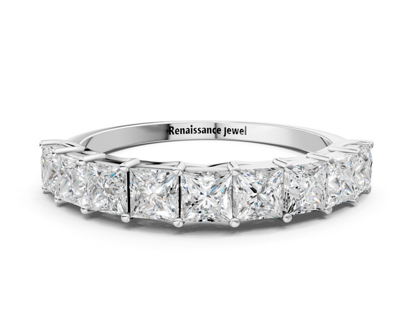 Platinum Princess Cut Diamond Channel-Set Eternity Band with Prong Setting