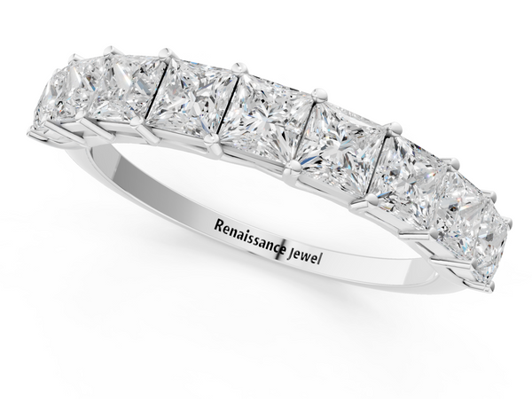 Platinum Princess Cut Diamond Channel-Set Eternity Band with Prong Setting