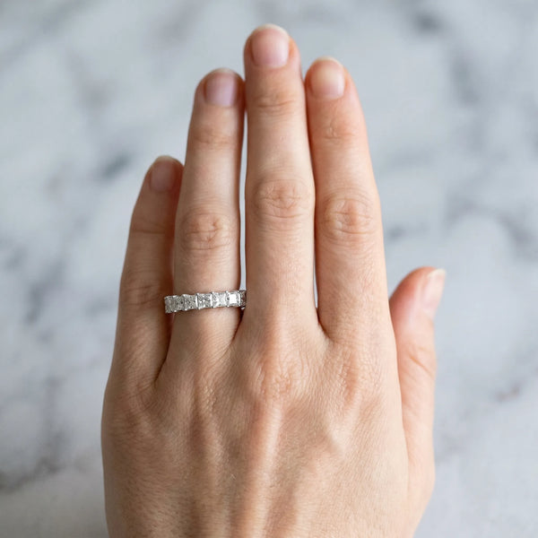 Platinum Princess Cut Diamond Channel-Set Eternity Band with Prong Setting