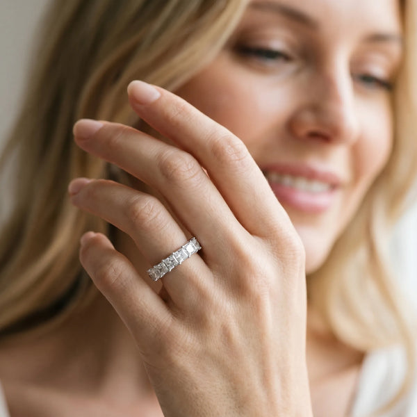 White gold Princess Cut Diamond Channel-Set Eternity Band with Prong Setting