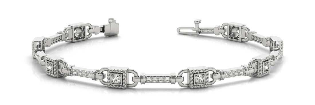 White gold Princess Cut Diamond Channel Set Link Bracelet with Bezel Prong Setting