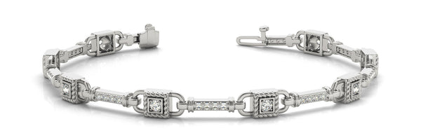 White gold Princess Cut Diamond Channel Set Link Bracelet with Bezel Prong Setting