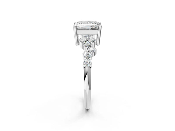 Platinum Princess Cut Diamond Cluster Pavé Band with Four-Prong Setting