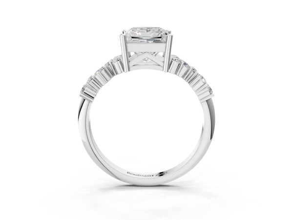 Platinum Princess Cut Diamond Cluster Pavé Band with Four-Prong Setting
