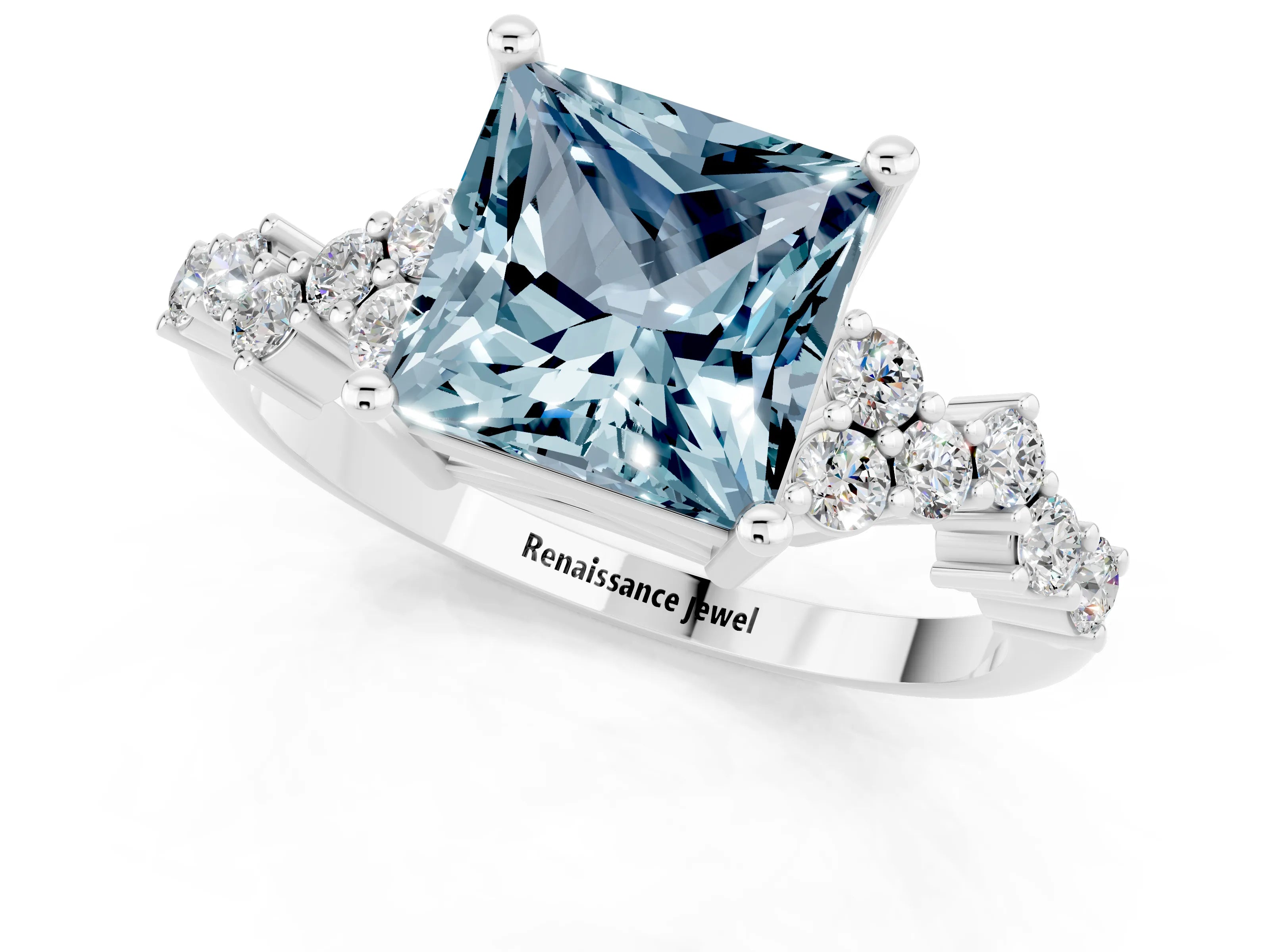 White gold Princess Cut Diamond Cluster Pavé Band with Four-Prong Setting_13