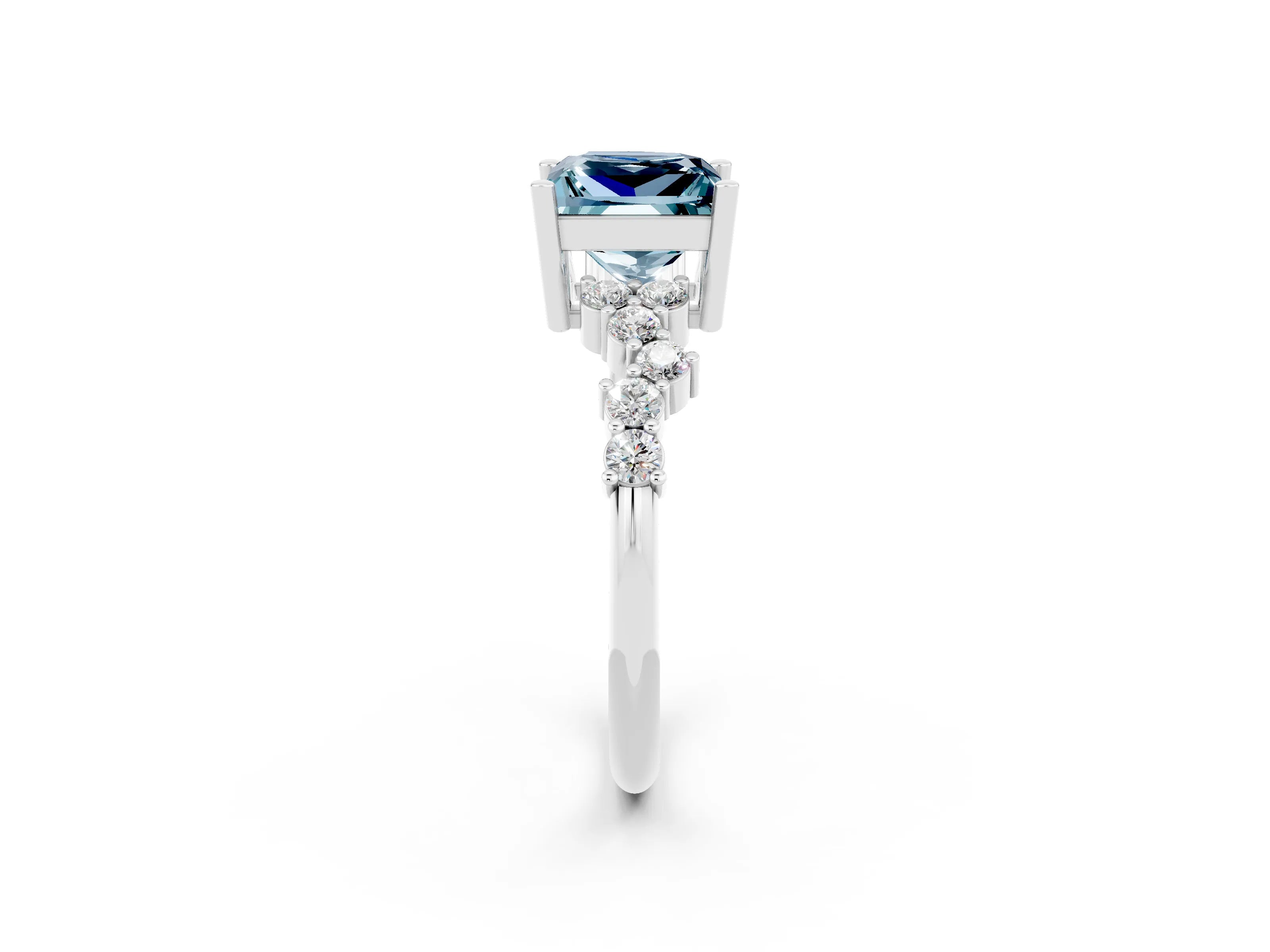 White gold Princess Cut Diamond Cluster Pavé Band with Four-Prong Setting_14