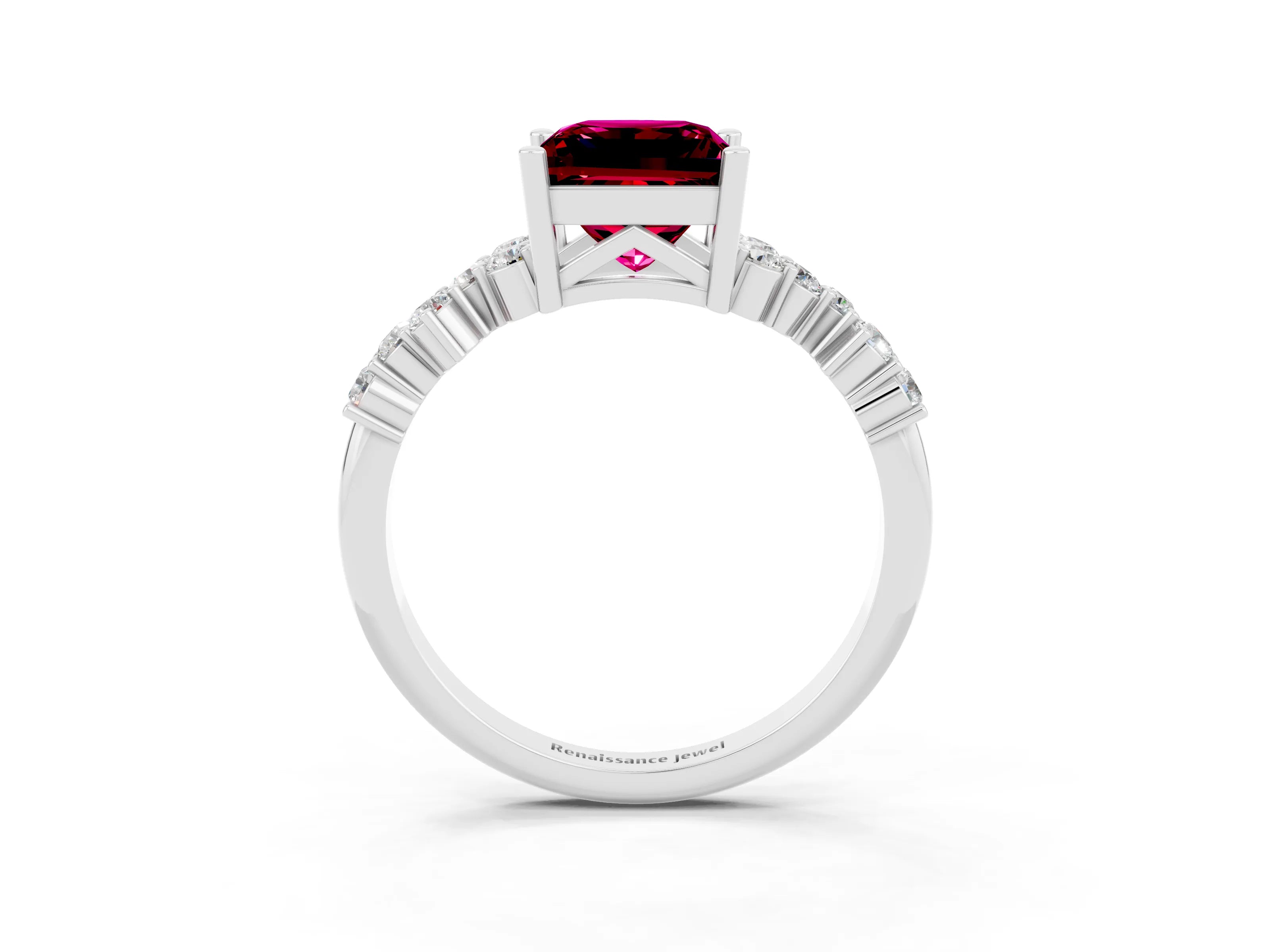 White gold Princess Cut Diamond Cluster Pavé Band with Four-Prong Setting_15