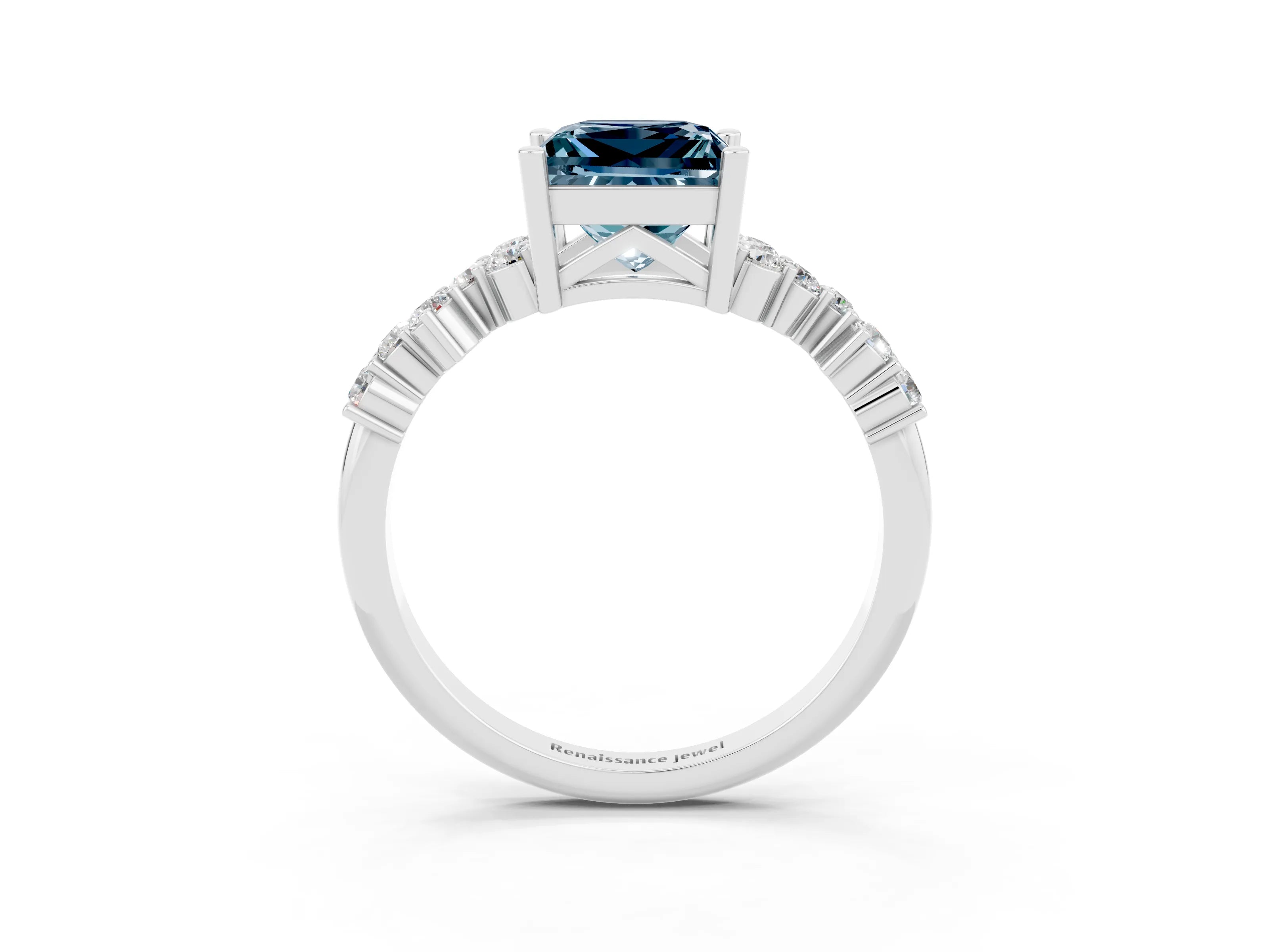 White gold Princess Cut Diamond Cluster Pavé Band with Four-Prong Setting_15