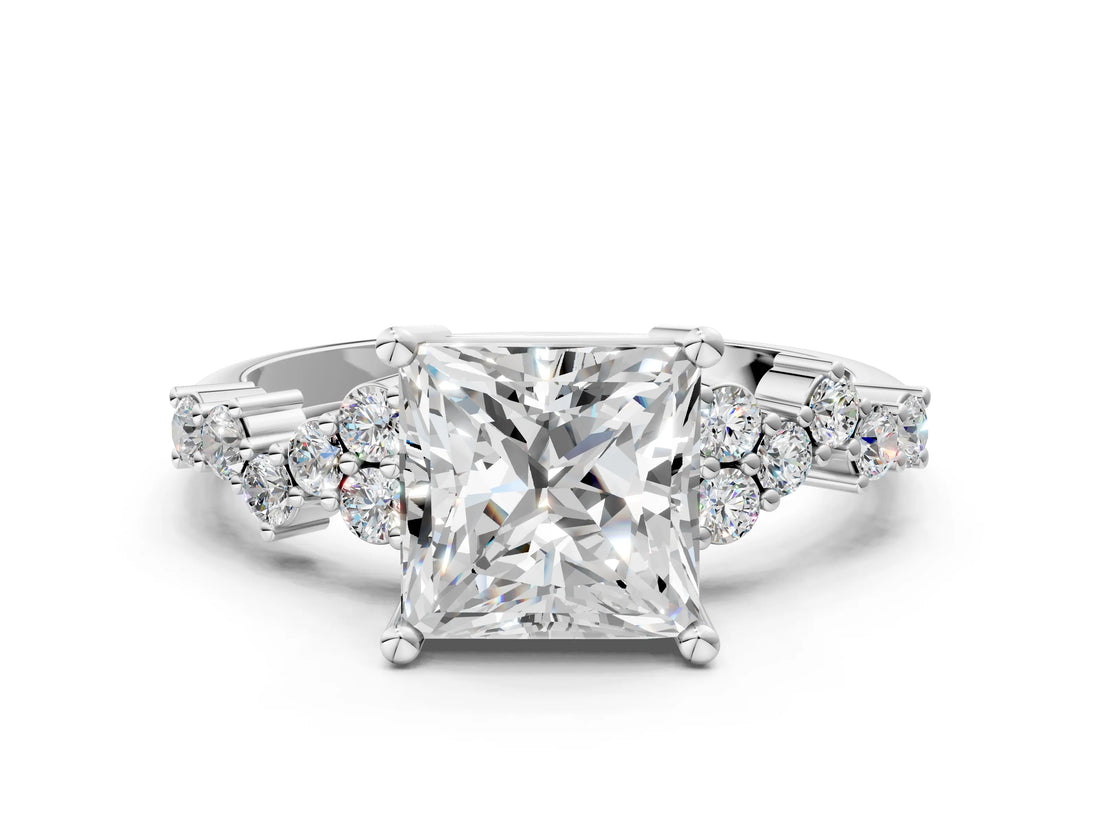 White gold Princess Cut Diamond Cluster Pavé Band with Four-Prong Setting_18