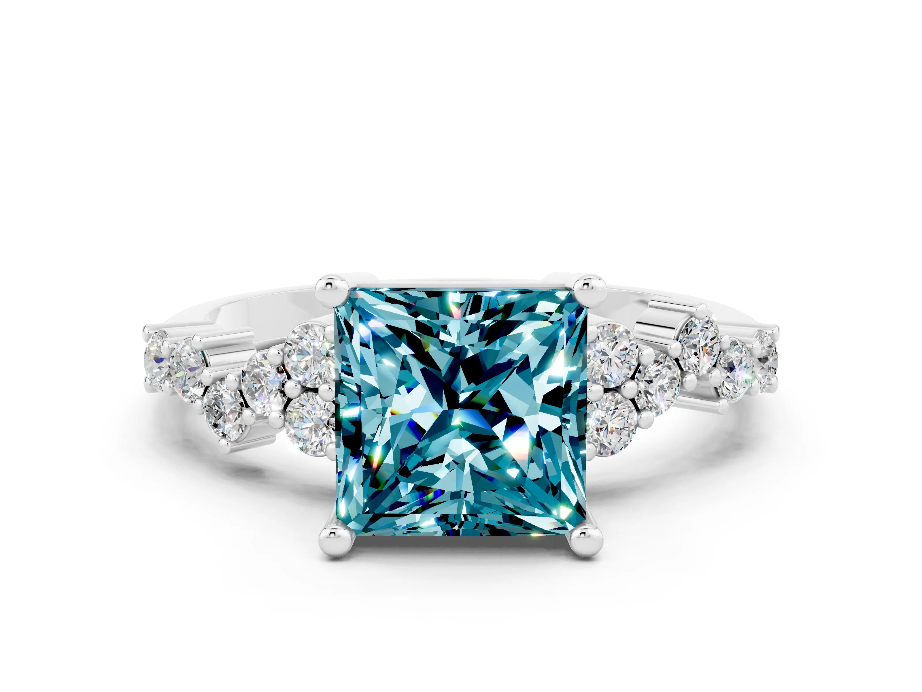 White gold Princess Cut Diamond Cluster Pavé Band with Four-Prong Setting_18
