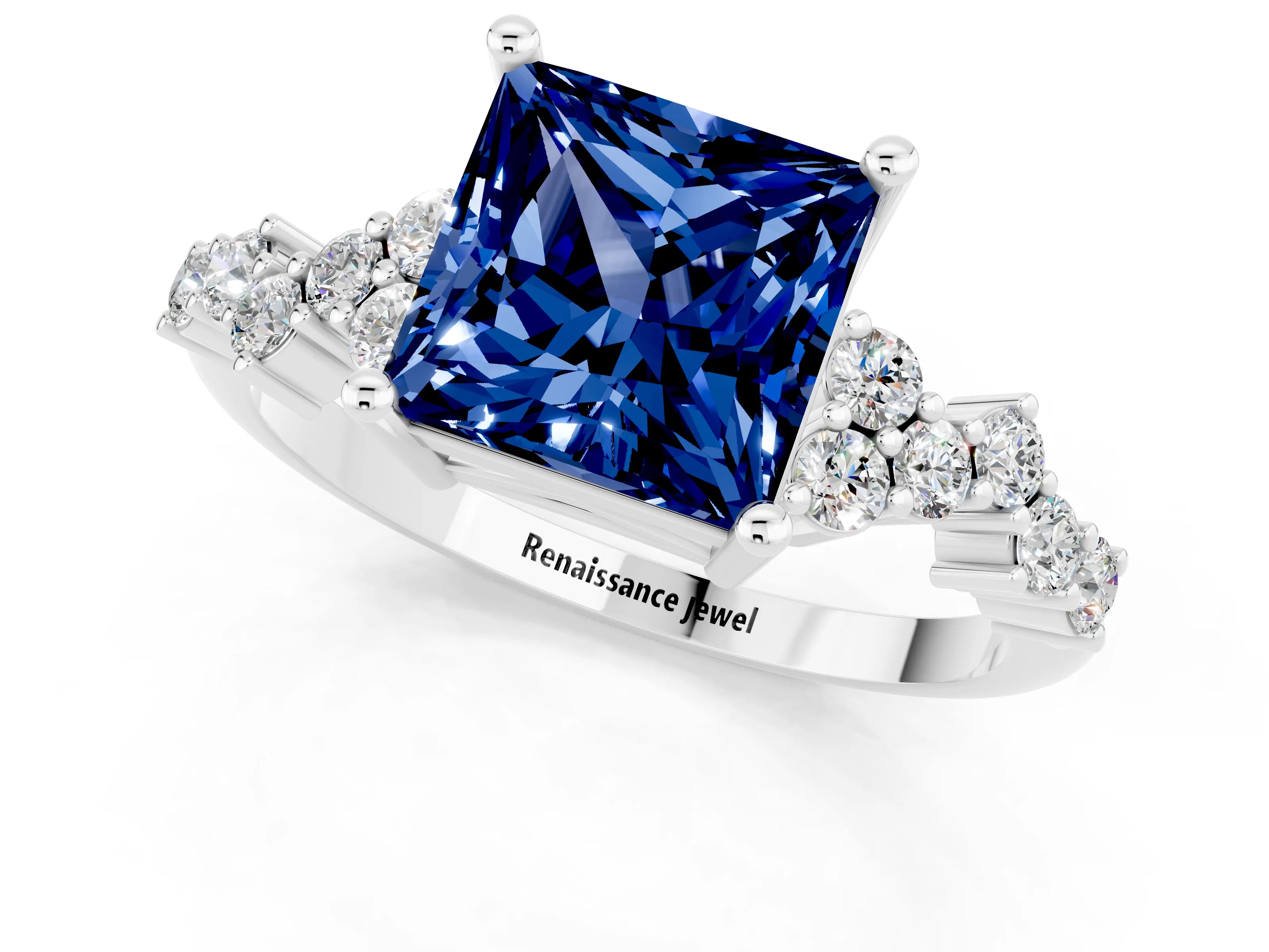 White gold Princess Cut Diamond Cluster Pavé Band with Four-Prong Setting_19