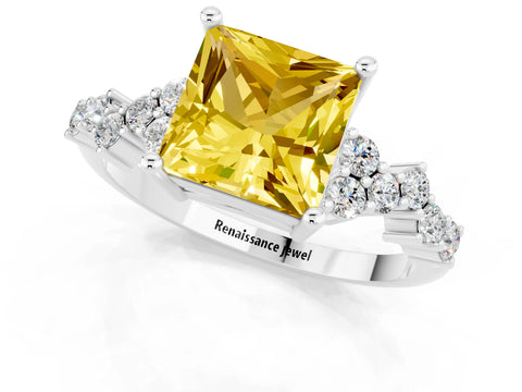 White gold Princess Cut Diamond Cluster Pavé Band with Four-Prong Setting_1