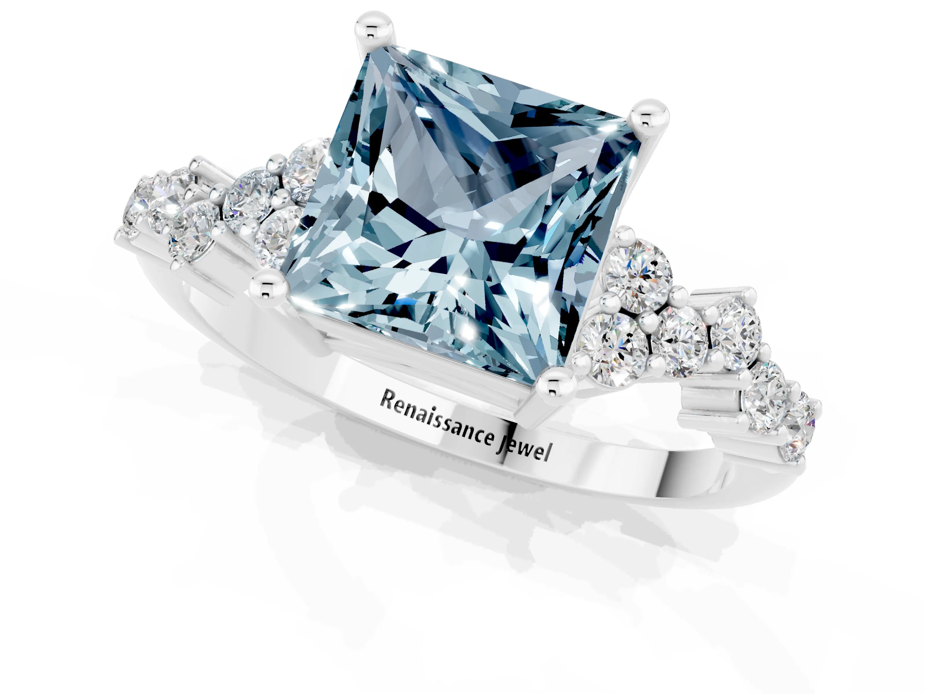 White gold Princess Cut Diamond Cluster Pavé Band with Four-Prong Setting_1