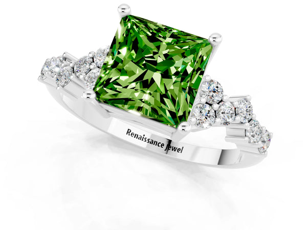 Platinum Princess Cut Diamond Cluster Pavé Band with Four-Prong Setting
