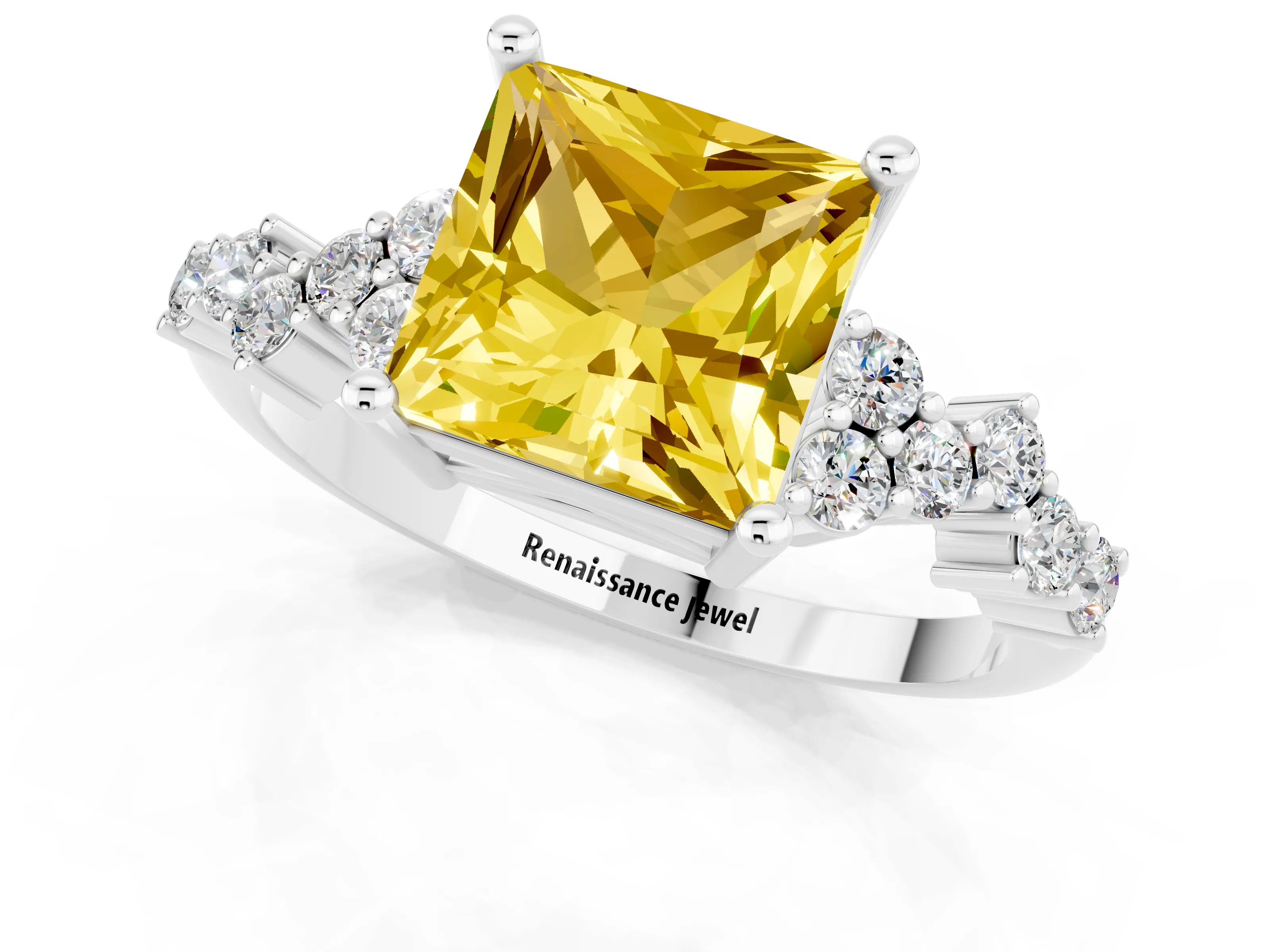 White gold Princess Cut Diamond Cluster Pavé Band with Four-Prong Setting_1