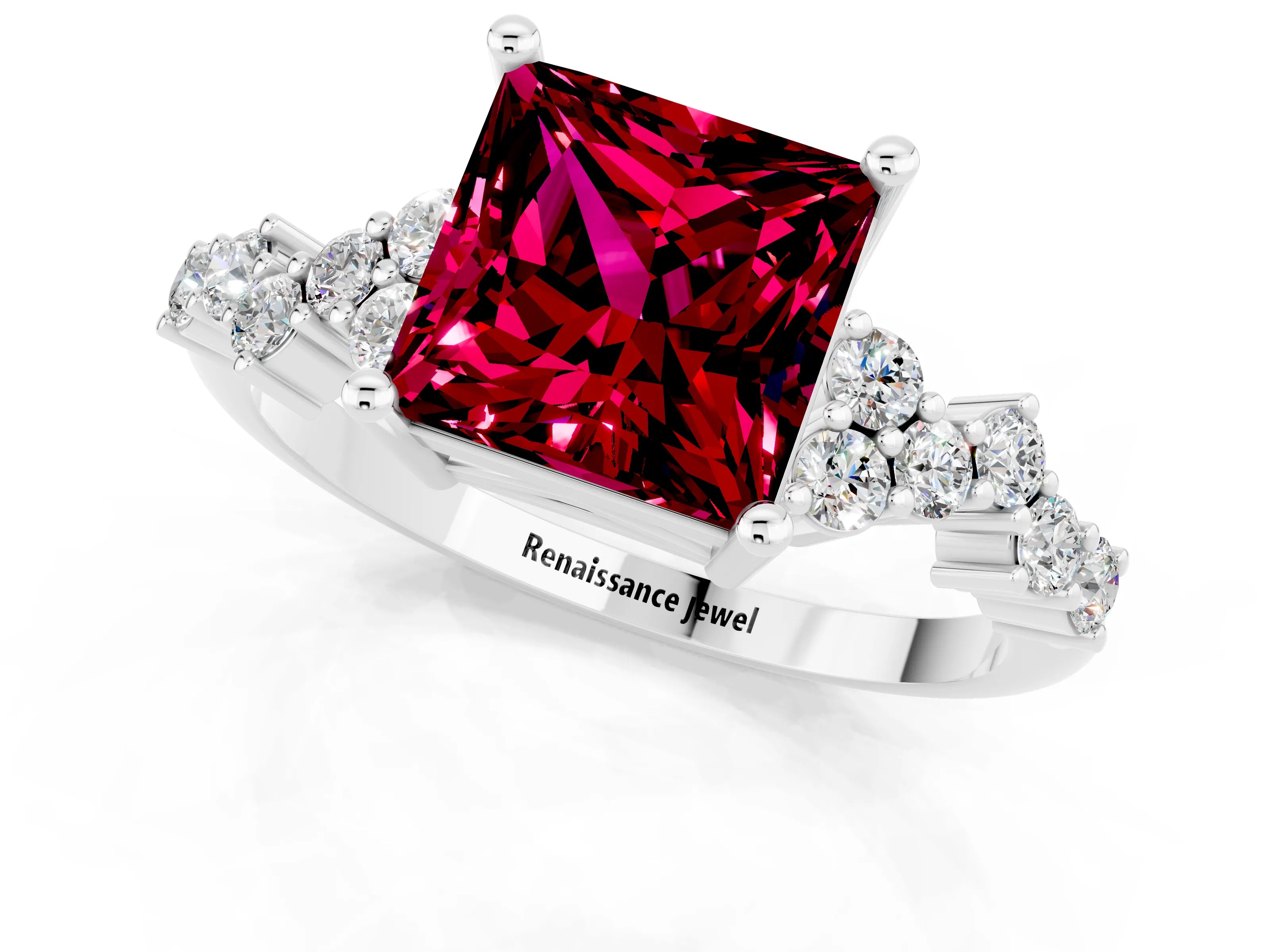 White gold Princess Cut Diamond Cluster Pavé Band with Four-Prong Setting_1