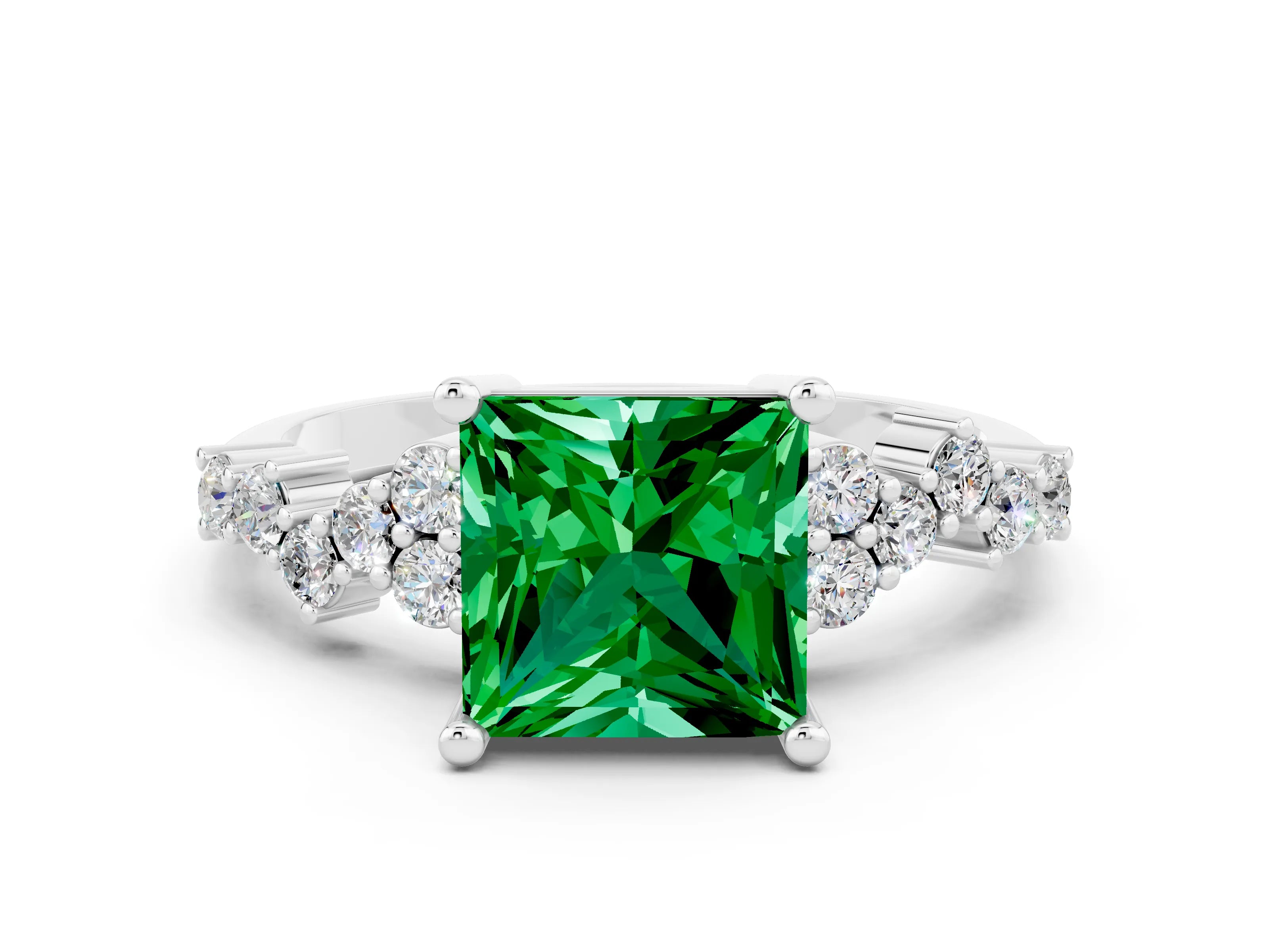 White gold Princess Cut Diamond Cluster Pavé Band with Four-Prong Setting_20