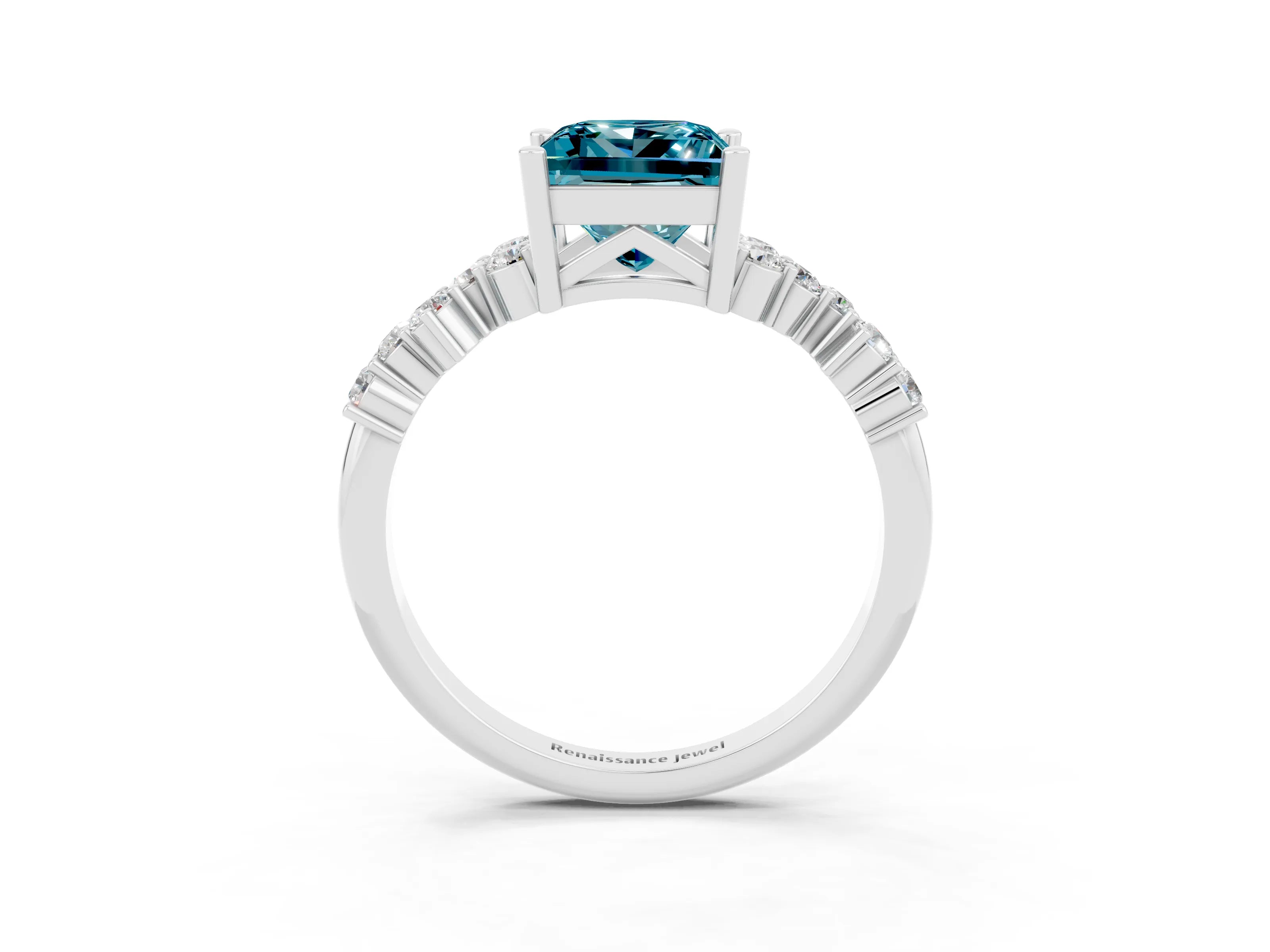 White gold Princess Cut Diamond Cluster Pavé Band with Four-Prong Setting_22