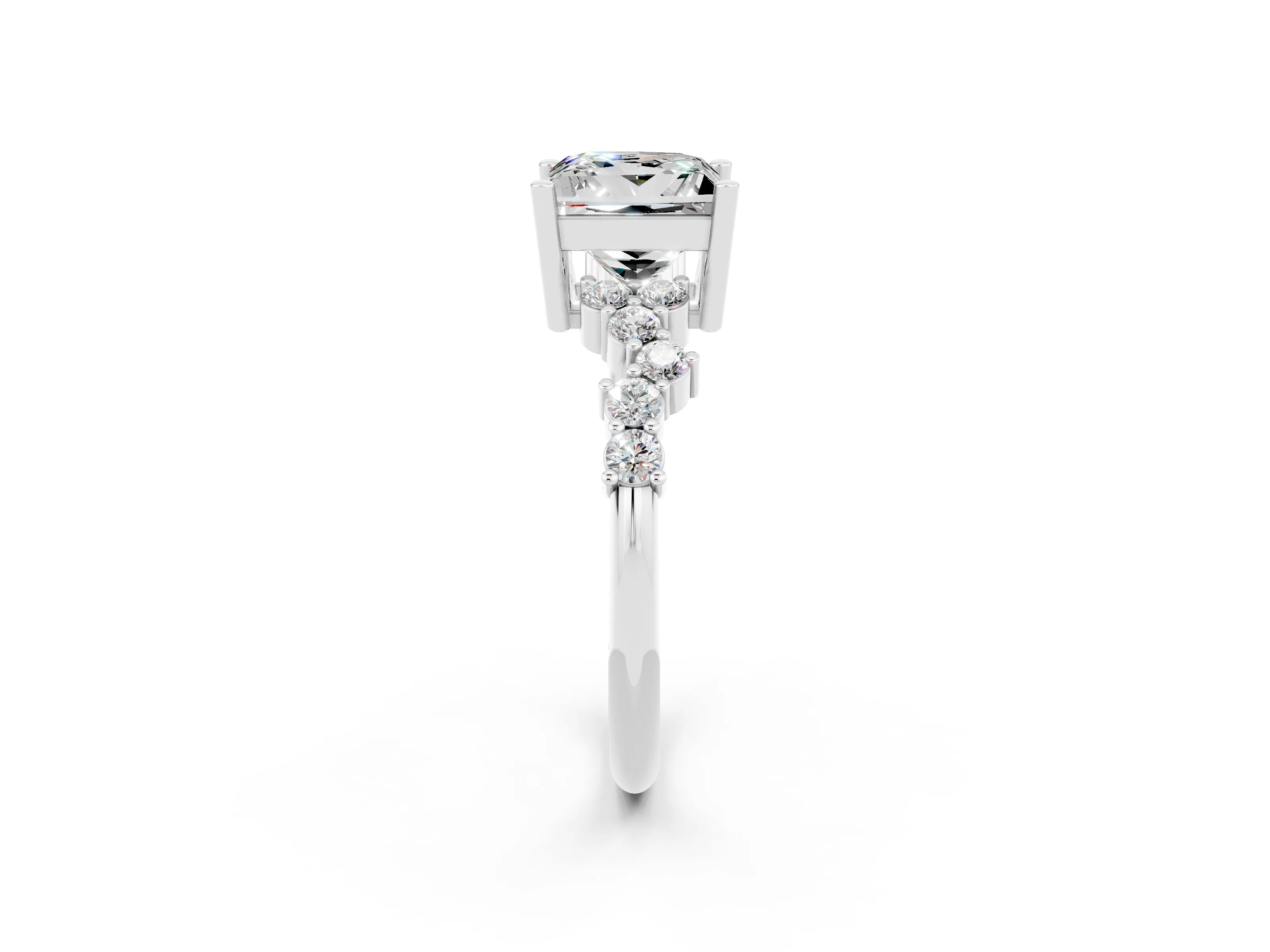 White gold Princess Cut Diamond Cluster Pavé Band with Four-Prong Setting_2