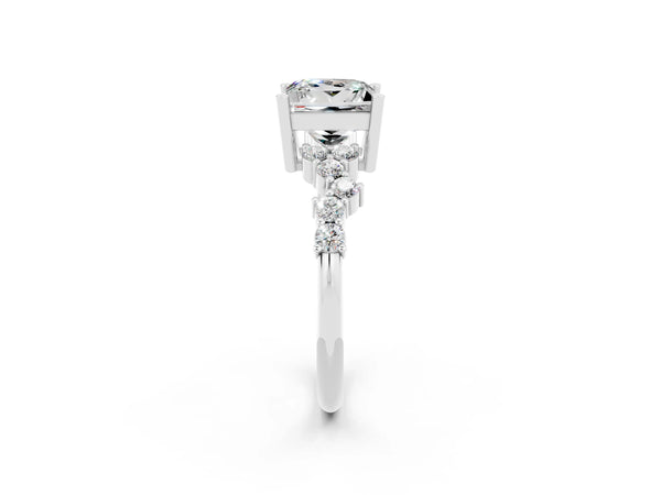 Silver Princess Cut Moissanite Scattered Round Accent Ring with Prong Setting