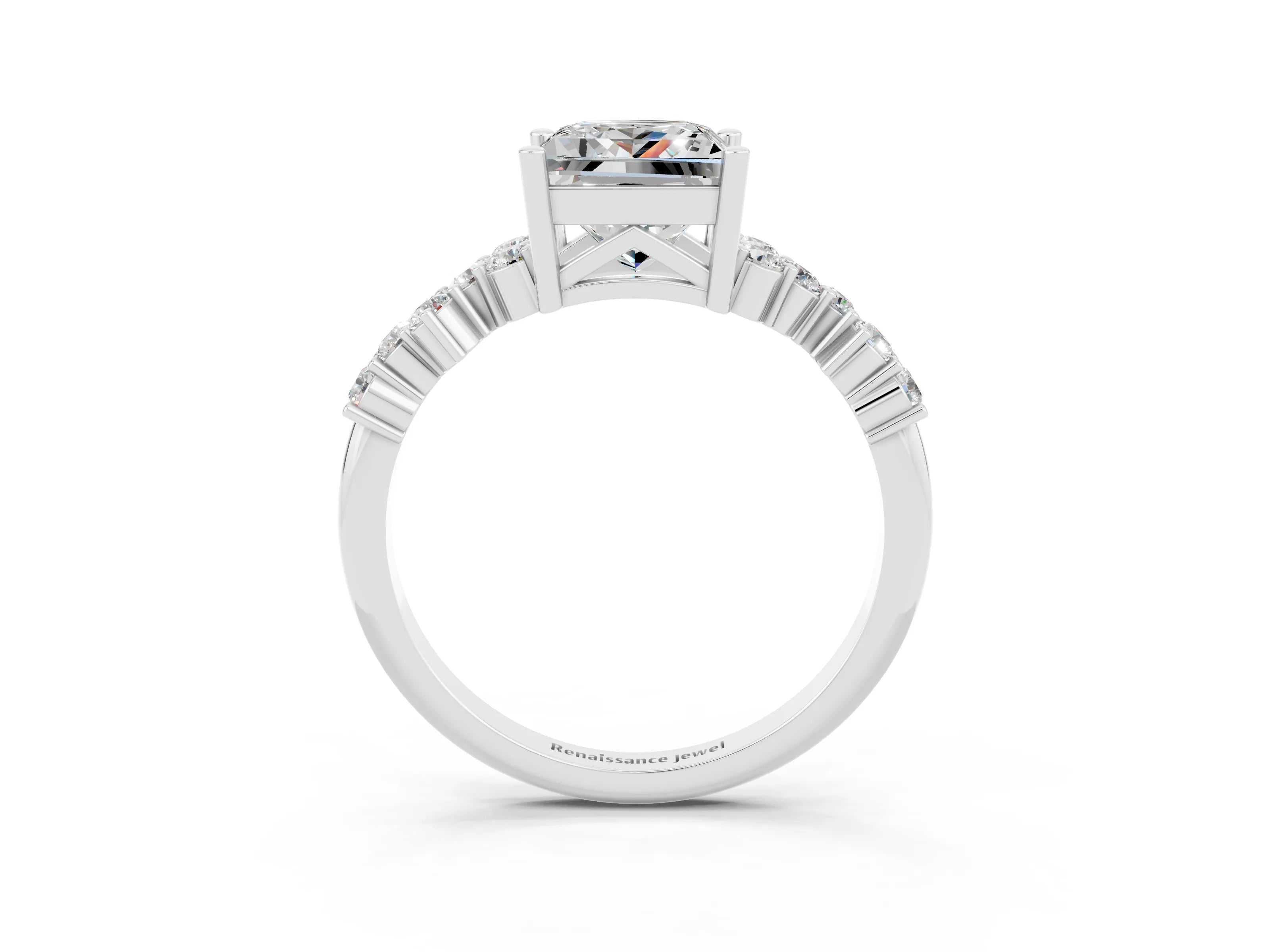 White gold Princess Cut Diamond Cluster Pavé Band with Four-Prong Setting_3
