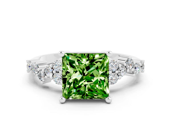 Silver Princess Cut Diamond Cluster Pavé Band with Four-Prong Setting
