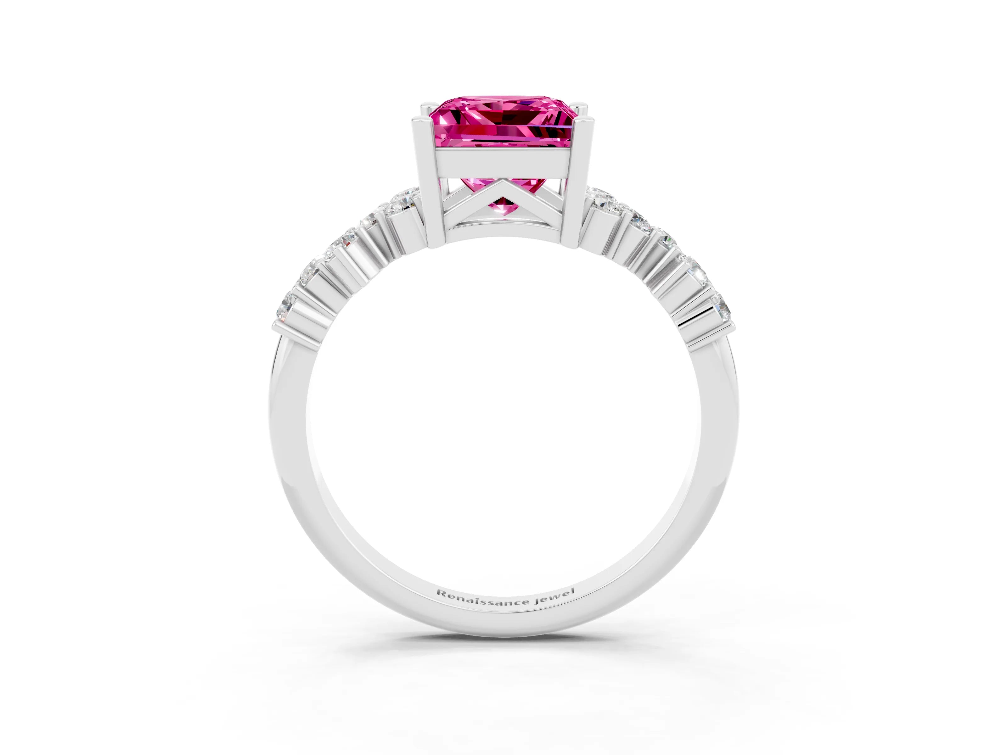 White gold Princess Cut Diamond Cluster Pavé Band with Four-Prong Setting_3