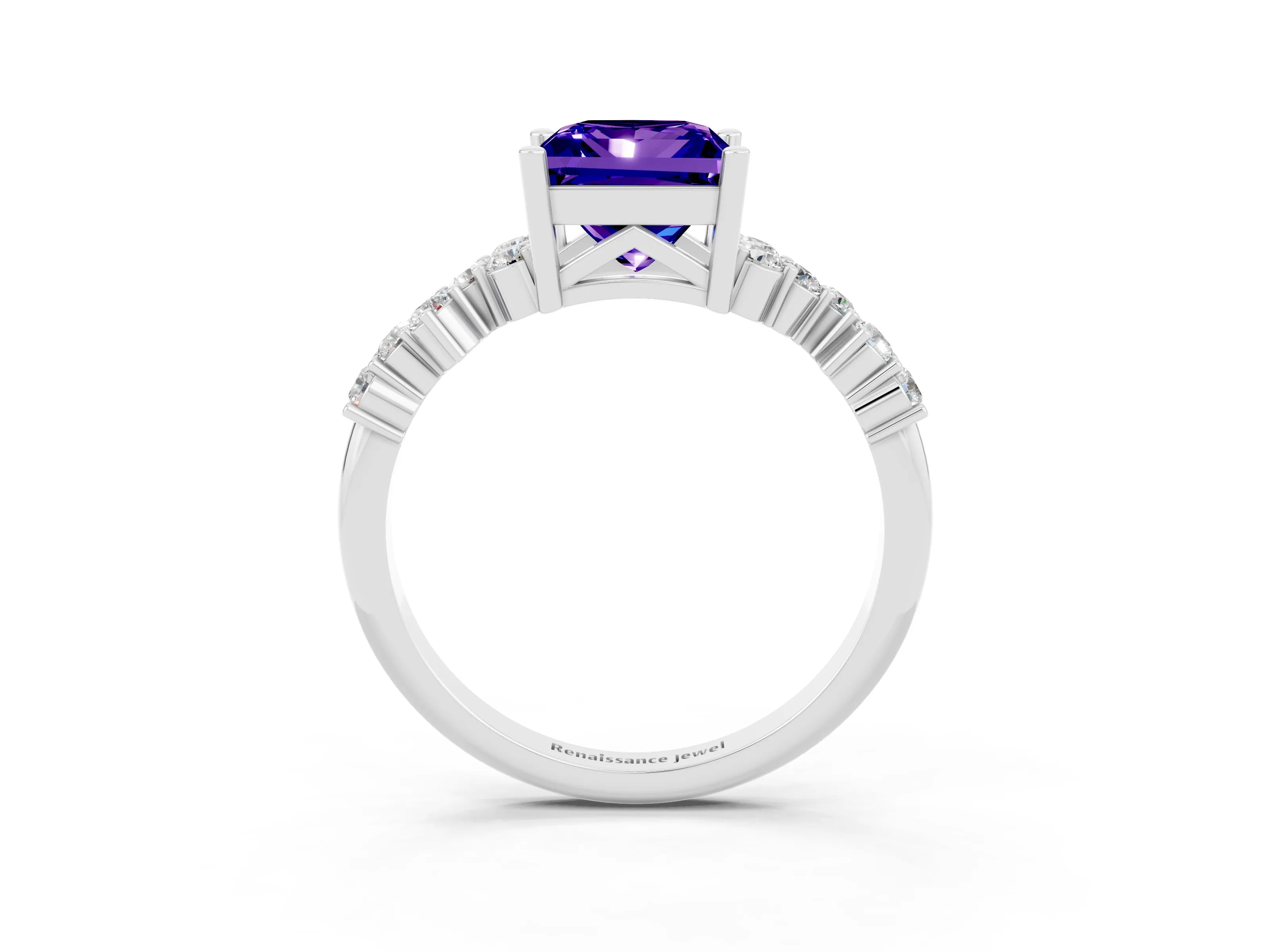 White gold Princess Cut Diamond Cluster Pavé Band with Four-Prong Setting_3